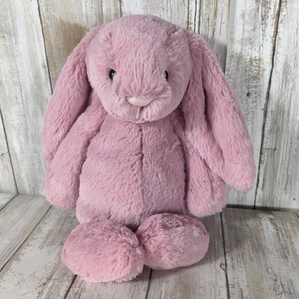 Jellycat London Bashful Tulip Pink Bunny Solid Pink Tail Old Style RetiredPlush